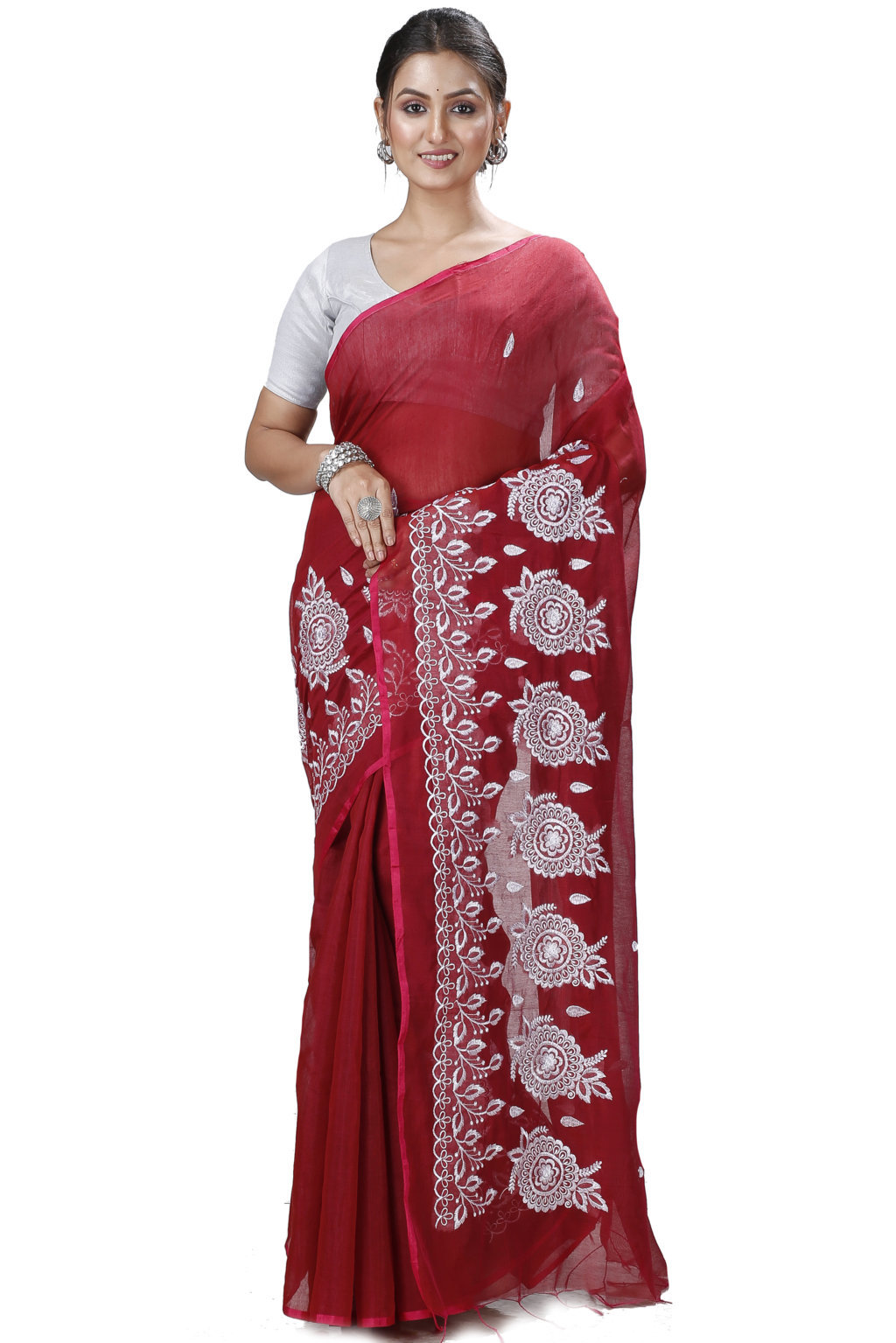 Marun Blended Cotton Tabu Hand Loom Saree (1240)
